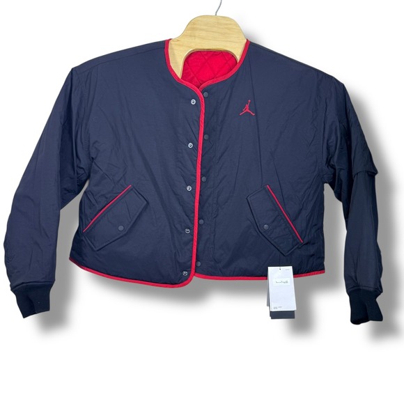 Jordan Reversible Quilted Jacket Women S Red Navy Blue Jumpman Liner DQ4451-687 - Picture 7 of 12